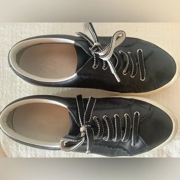 Salvatore Ferragamo Black Leather Laser-cut Sneakers Women’s Sz 7 - Picture 5 of 12